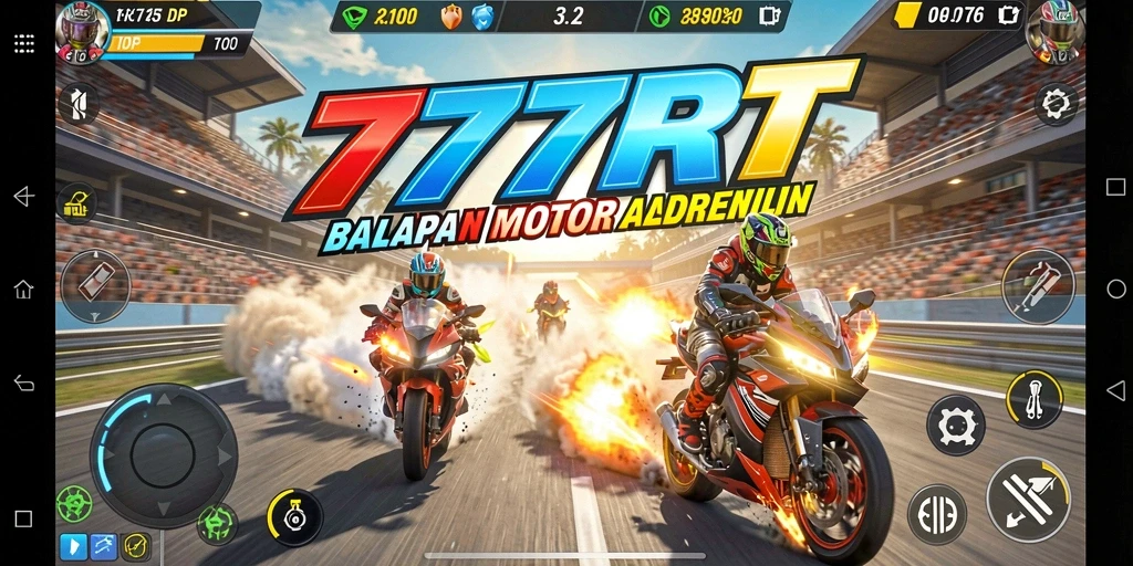 Screenshot gameplay 777RT dengan balapan motor yang seru dan cepat.
