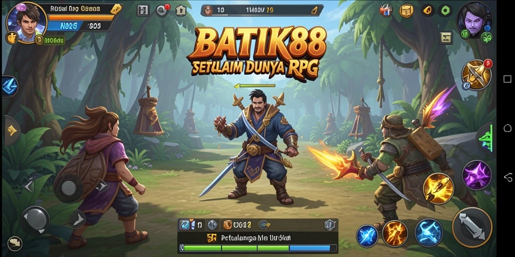 Tampilan gameplay utama BATIK88 dengan karakter RPG yang beraksi.