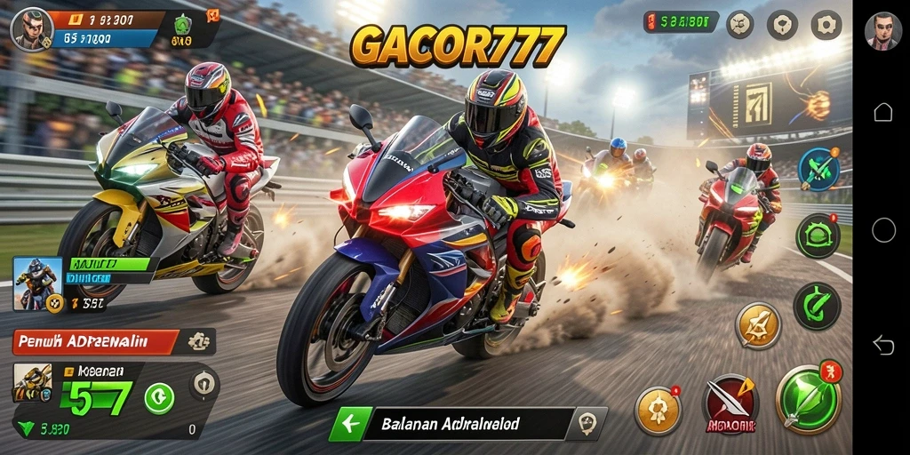 Screenshot GACOR777 menampilkan aksi balapan motor yang mendebarkan.