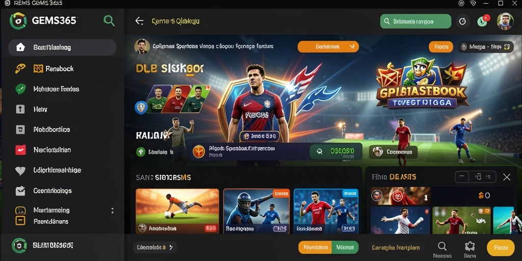 Tampilan utama GEMS365 dengan berbagai opsi taruhan olahraga.