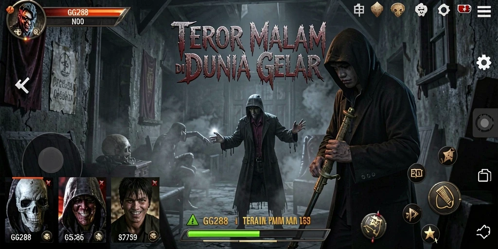 Menampilkan gameplay mencekam dalam suasana kegelapan.