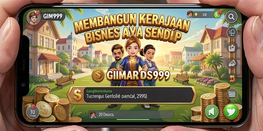 Screenshot gameplay GIM999 yang menunjukkan manajemen bisnis yang seru.
