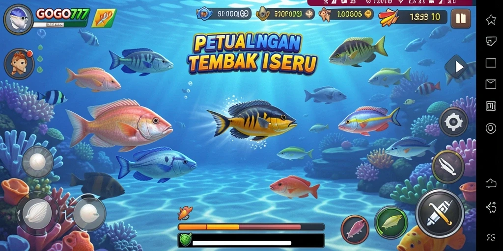 Tangkapan layar GOGO77 menampilkan aksi seru dalam menembak ikan.