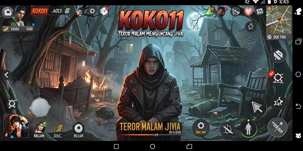 Screenshot gameplay KOKO11 menampilkan suasana mencekam dan karakter yang berjuang.