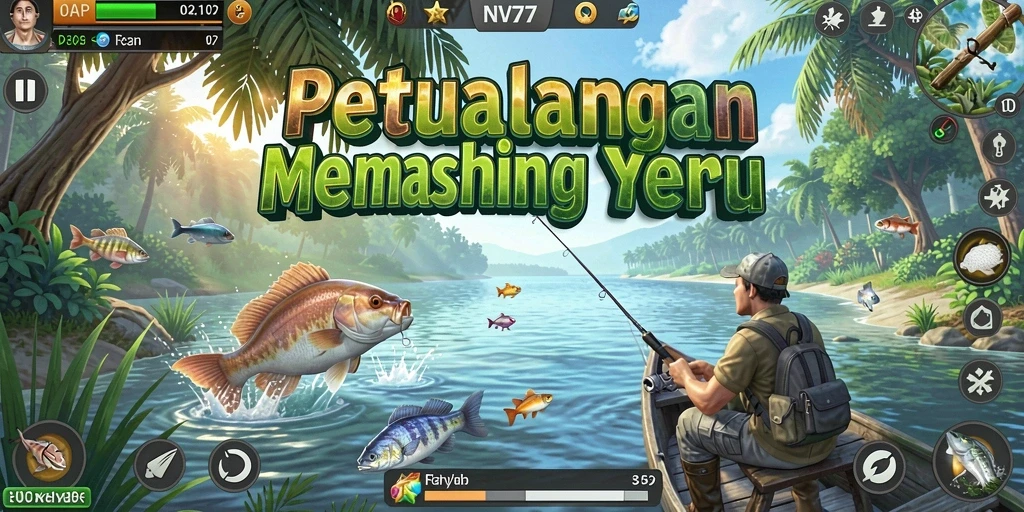 Screenshot gameplay NV77 yang menunjukkan momen memancing yang menegangkan.