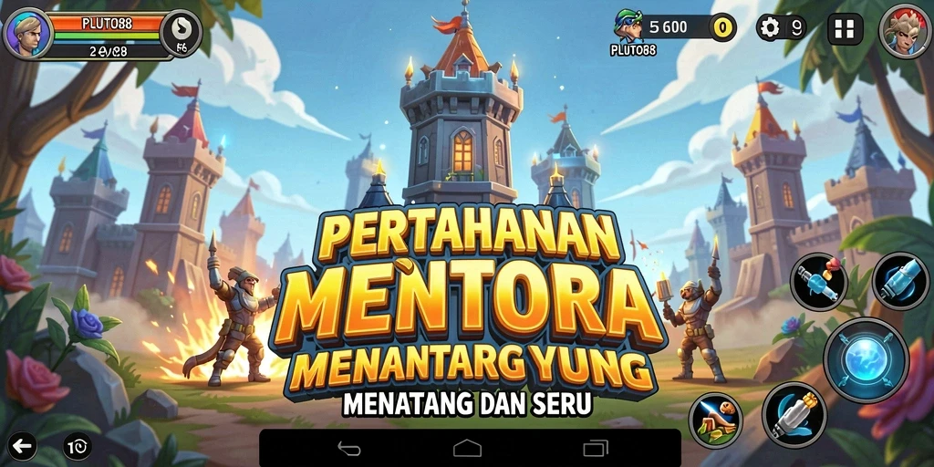 Tampilan gameplay menarik dalam PLUTO88 dengan menara strategis.