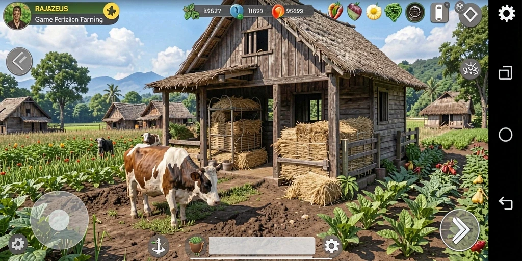 Tampilan gameplay seru dari RAJAZEUS dalam bertani dan merawat hewan.