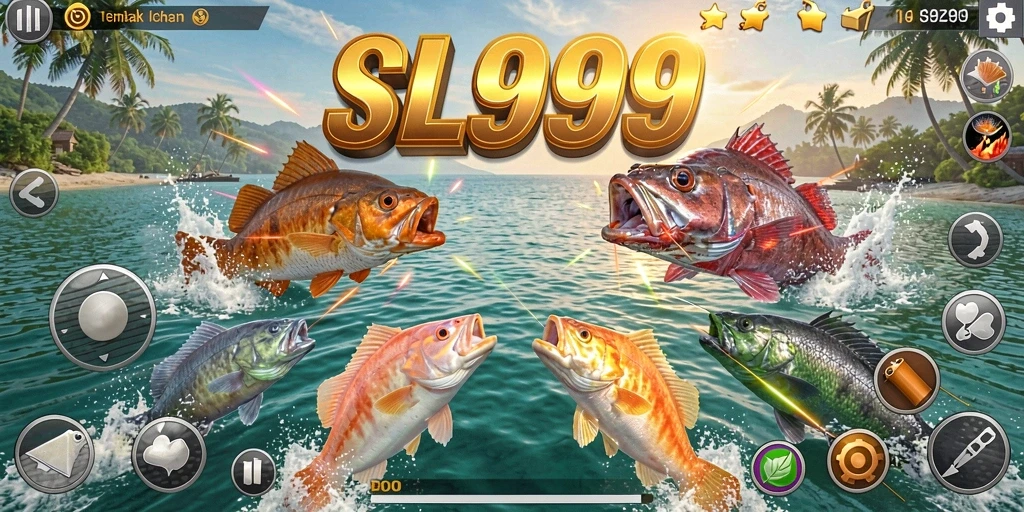 Tangkapan layar gameplay SL999 yang menampilkan aksi menembak ikan.