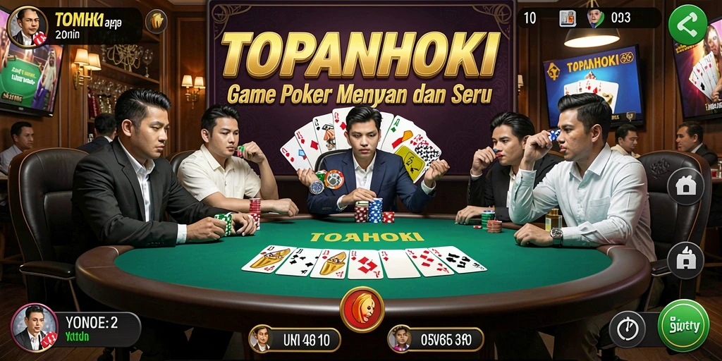 Screenshot gameplay TOPANHOKI menampilkan aksi seru dalam permainan poker.