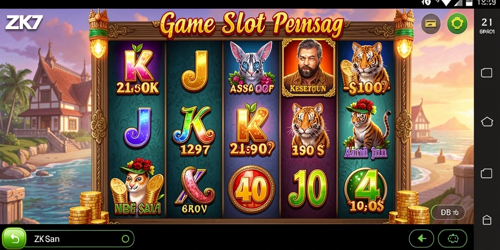 Tampilan gameplay Slot yang menarik dan penuh warna di ZK7.